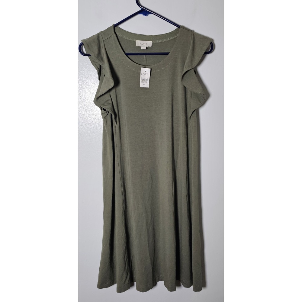 Loft Outlet Ruffle Sleeve Knit Dress Olive Green Boho Cottagecore Size XS NWT